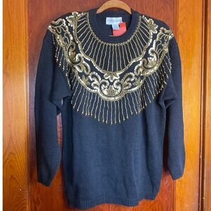 VINTAGE 80s Black Beaded Sweater
